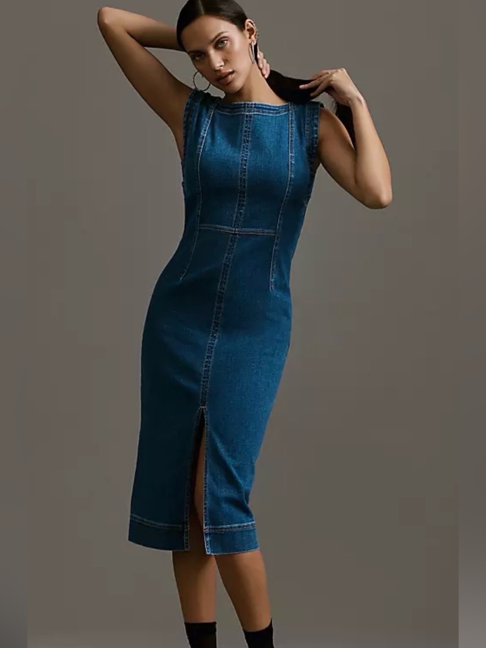 Anthropologie Pilcro denim midi sheath dress sz XL blue minimalist western